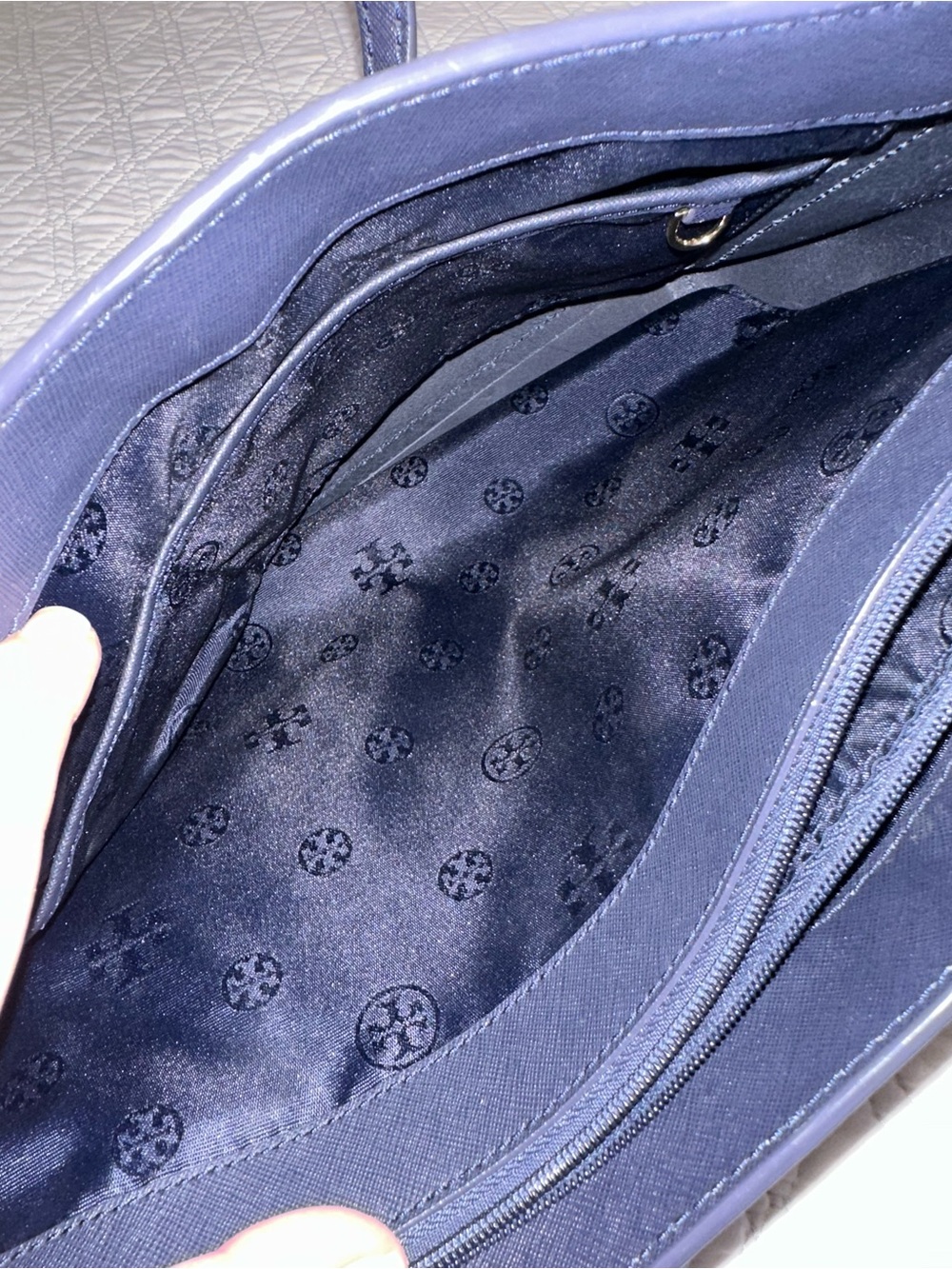 Tory Burch navy Saffiano Leather Double-Handle Tote with Gold Logo - Picture 6 of 6